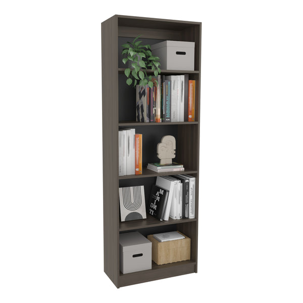 English Elm 4-Tier Bookcase Modern Vertical Storage in Dark Walnut & Black Wengue — Spacious, Eco-Friendly 4-Shelf Organizing Unit B097P350330