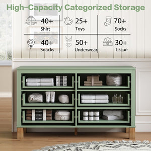 English Elm 6-drawer Double Dresser Solid Wood Legs Mid-century Modern Bedroom Storage Cabinet W1445S00010