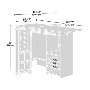 English Elm Craft Station with Drop-Leaf Extension, Brown Khaki Pine Finish — Compact Crafting Workstation w/ Storage B356P402737