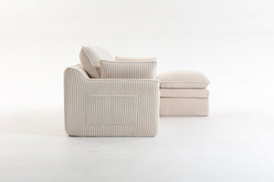 English Elm L Shaped Corduroy Modular Sectional with Cloud Cushions Footstool and Lumbar Pillows Beige W395S00141