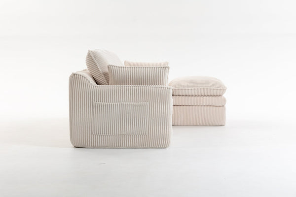 English Elm L Shaped Corduroy Modular Sectional with Cloud Cushions Footstool and Lumbar Pillows Beige W395S00141