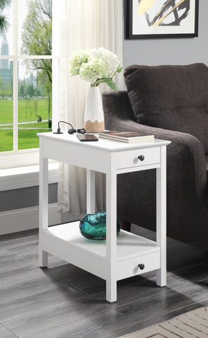English Elm Byzad White Finish Accent Table with USB Dock, 2 Drawers & Open Shelf, MDF Pine Wood Design B2726P287565