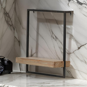 English Elm Yin Industrial Wall Shelf Black Iron Frame Brown Wood Surface Vertical Storage B056P416877