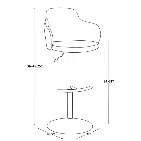 English Elm Adjustable Velvet Swivel Barstools with Chrome Base for Kitchen or Home Bar Set of 2 Black B202S01961