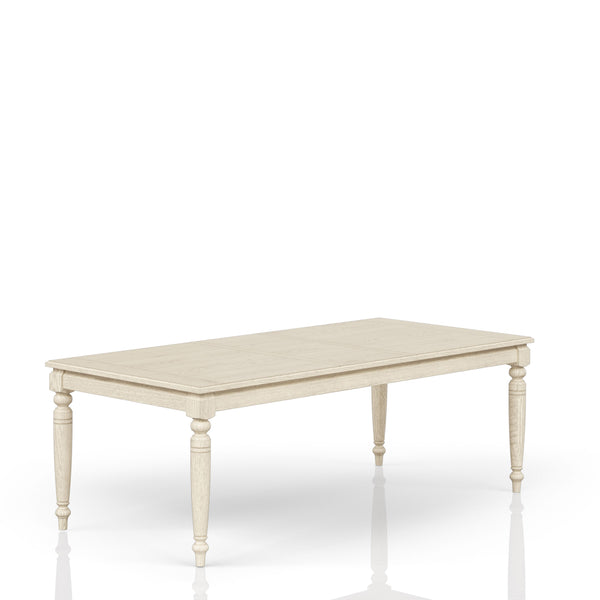 English Elm Table with Leaf Solid Wood Dining Table with 18" Extendable Leaf, Whitewashed Coastal Farmhouse Charm White 73.75 L x 45.75 W x 7.5 H B2699P346373