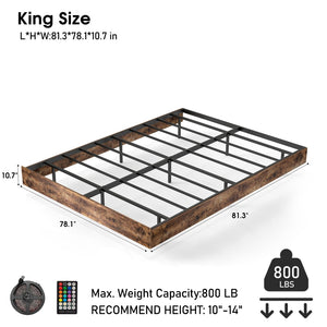 English Elm King Platform Bed with Rgb Led Ambient Glow Heavy Duty Metal Frame Floating Design T3963P446982