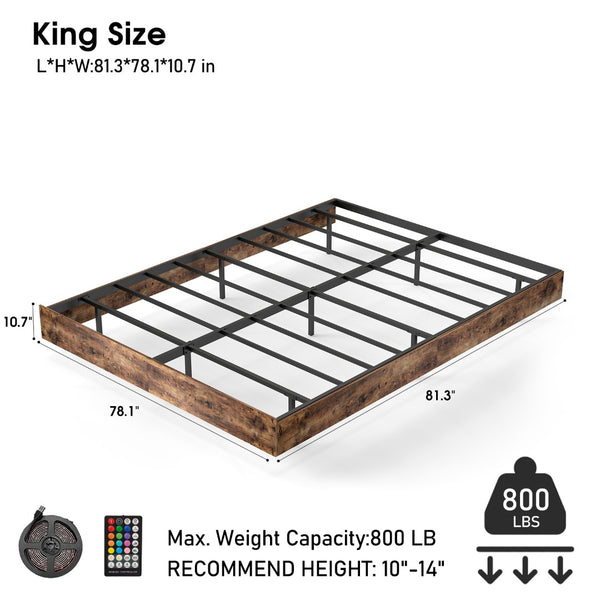 English Elm King Platform Bed with Rgb Led Ambient Glow Heavy Duty Metal Frame Floating Design T3963P446982