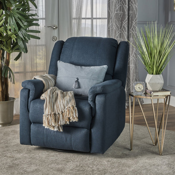 English Elm Christopher Knight Home® - GLIDER Plush Fabric Swivel Recliner with Smooth Gliding Motion, Contemporary Upholstered Comfort Navy Blue 61368.00