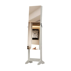 English Elm Jewelry Cabinet Armoire With Full-Length Mirror & Interior Lighting - Elegant Organizer With Lock W3406P340443