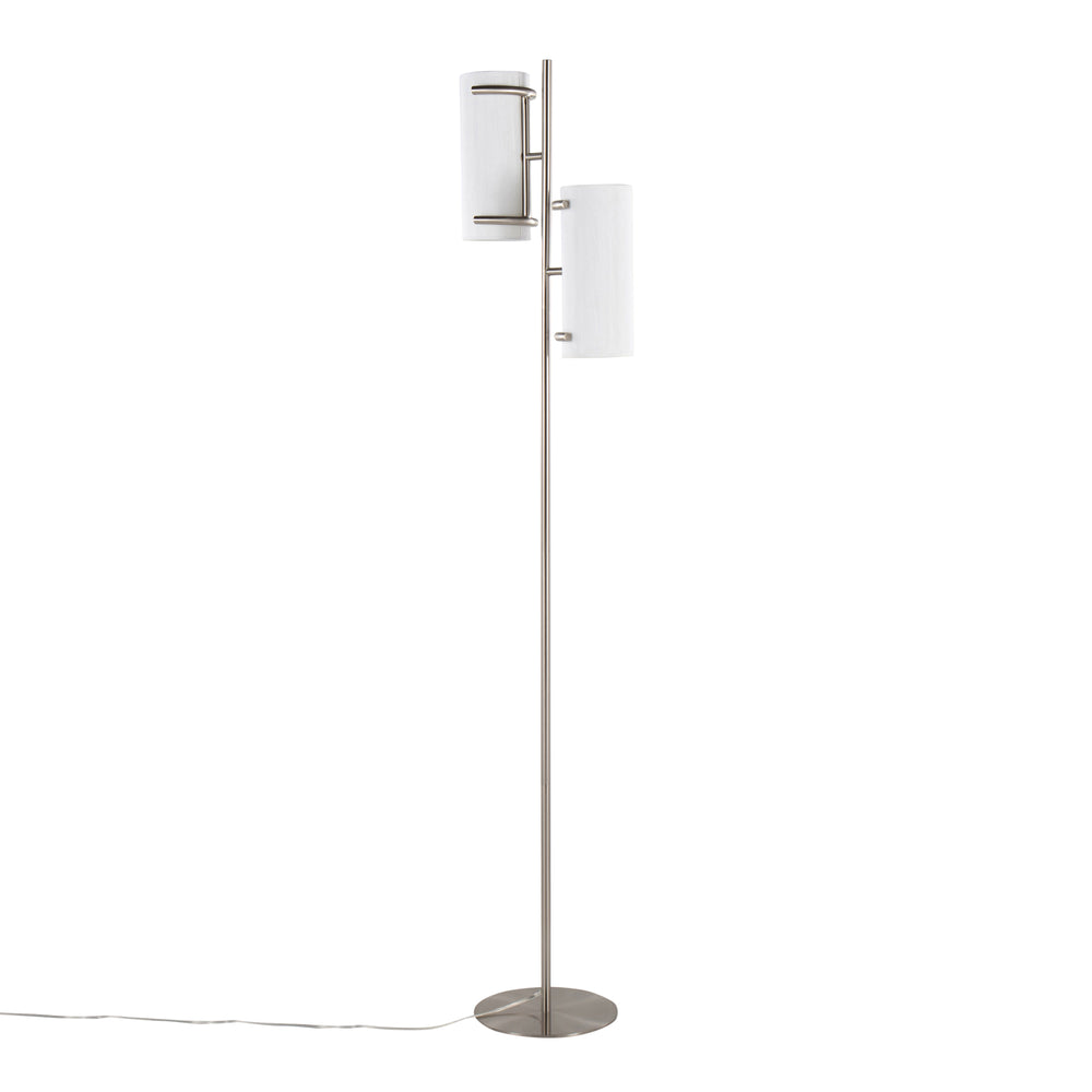 English Elm Rhonda Two-Light Contemporary Glam Floor Lamp in Brushed Nickel with White Shades, Adjustable Ambiance B202P224148