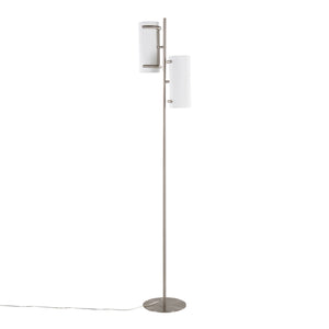 English Elm Rhonda Two-Light Contemporary Glam Floor Lamp in Brushed Nickel with White Shades, Adjustable Ambiance B202P224148