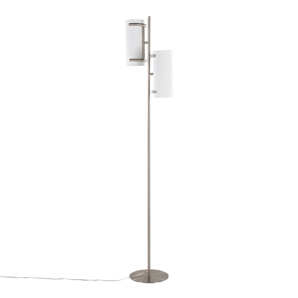 English Elm Rhonda Two-Light Contemporary Glam Floor Lamp in Brushed Nickel with White Shades, Adjustable Ambiance B202P224148