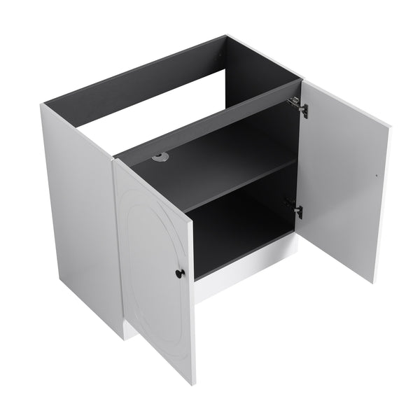 English Elm 36" Modern Freestanding Bathroom Vanity with Adjustable Shelf, 3 Metal Handles, Eco Plywood Finish White W999P241066