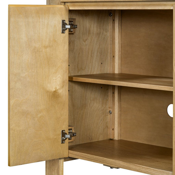 English Elm TREXM 4-Door Buffet Cabinet with Distressed Oak Veneer, Adjustable Shelves & Foot Pads for Dining Room N715P310053D