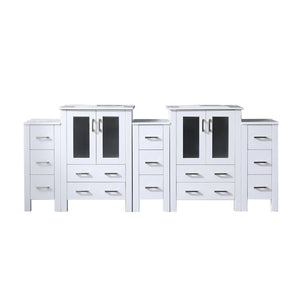 English Elm Volez Solid Wood 84" Double Bath Vanity with Side Cabinets, 13 Drawers, Soft-Close, White Ceramic Top B2731P337022