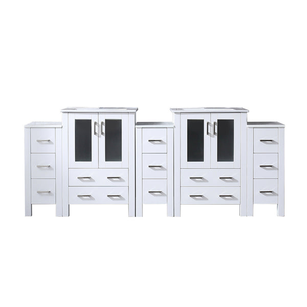 English Elm Volez Solid Wood 84" Double Bath Vanity with Side Cabinets, 13 Drawers, Soft-Close, White Ceramic Top B2731P337022