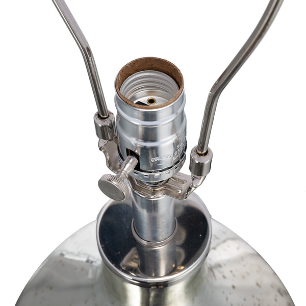 English Elm D18x32.2" Silver Round Table Lamp with White Fabric Shade — Glass Drum Lamp, Soft Warm Glow, 32.2" H W2078P395819