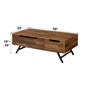 English Elm Throm Walnut Lift-Top Coffee Table with Hidden Storage, Drawer & Metal Legs — Modern Industrial Chic B2726P251273