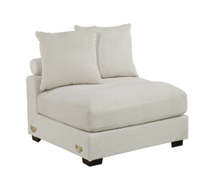 English Elm Living Modern Armless Chair in Soft Corduroy Fabric with Plush Back Pillows and Low Wooden Legs Beige 41 L x 39 W x 22 H B011P211064