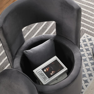 English Elm 360° Swivel Accent Chair with Hidden Storage Velvet Curved Seat and Gold Metal Base for Room Comfort Gray W1420P143736
