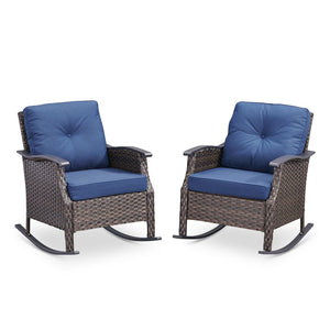 English Elm Outdoor Pe Rattan Gliding Patio Chair Set Handwoven Steel Frame with Plush Cushions Blue T3773S00018