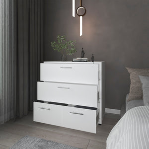 English Elm White Dresser with Four Spacious Drawers, Sleek Melamine Finish, Modern Handle Pulls, Compact Storage Solution B062P357519