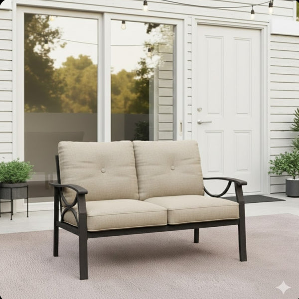 English Elm 48" Steel Outdoor Loveseat Rust Proof Powder Coated Frame Cushioned Patio Seating B082P455147