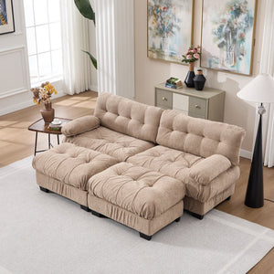 English Elm U Shaped Modular Sectional Sofa Flannelette Cloud Couch Deep Seat Plush Living Room Light Brown W2120S00026