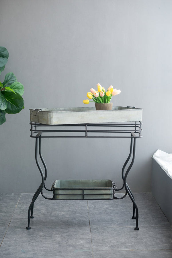 English Elm 32x15x31" Galvanized Tray Table with Two Removable Handles - Rustic Farmhouse Accent & Gardening Utility W2078P323700