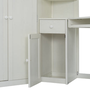 English Elm Twin Loft Bed with Wardrobe Desk Charging Station and Spotlights for Small Rooms Beige White LT000450AAK