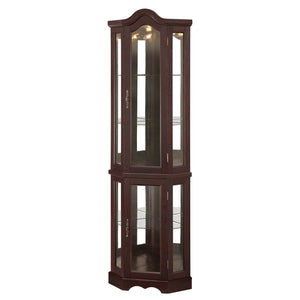 English Elm Lighted Vintage Display Cabinet with Carved Metal Handle, Adjustable Shelves, Hidden Drawer, LED Lighting Cherry W1758P297656
