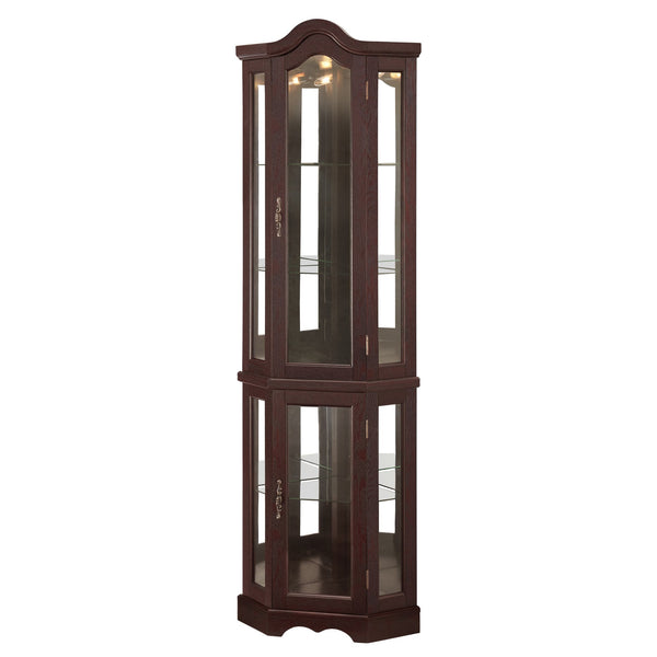 English Elm Lighted Vintage Display Cabinet with Carved Metal Handle, Adjustable Shelves, Hidden Drawer, LED Lighting Cherry W1758P297656