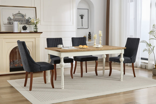 English Elm Rayon High-Back Dining Chair Set with Plush Flocking Upholstery, Rebound Sponge Comfort, Solid Wood Legs Black W1143P233646