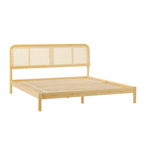 King Platform Bed with Rattan Headboard Insert Natural NRUB8BNA Walker Edison