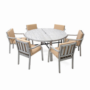 English Elm Outdoor Dinning Set 6-Person Antique Gray Patio Dining Set with Umbrella Hole, Removable Cushions, Acacia Wood Frame and Iron Legs SZ000102AAE