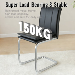 English Elm Modern Pu Leather Cantilever Dining Chairs Set of 4 with Steel Arc Frame for Kitchen Black And Silver W5123P454214