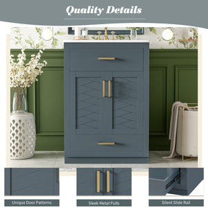 English Elm 24" Stylish Blue Bathroom Vanity With Ceramic Sink, 2 Storage Doors & Tip-Out Drawer For Organization N710P341037C