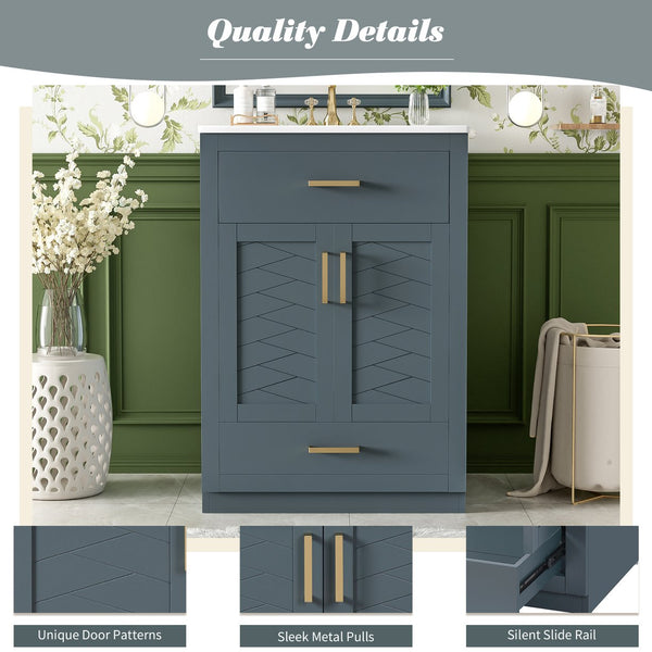English Elm 24" Stylish Blue Bathroom Vanity With Ceramic Sink, 2 Storage Doors & Tip-Out Drawer For Organization N710P341037C