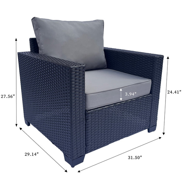 English Elm Outdoor 7-Piece Pe Rattan Patio Furniture Set With Cushions & Coffee Table For Stylish Relaxation W213S00046-GIGA