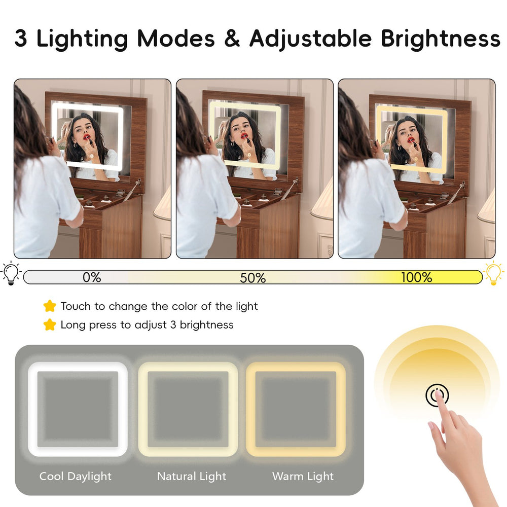English Elm Vanity LED Mirror Desk with Flip-Top Dual Function, 7 Drawers & Multiple Shelves for Organized Glam Walnut 47.24 L x 19.69 W x 6.5 H N733S363650H