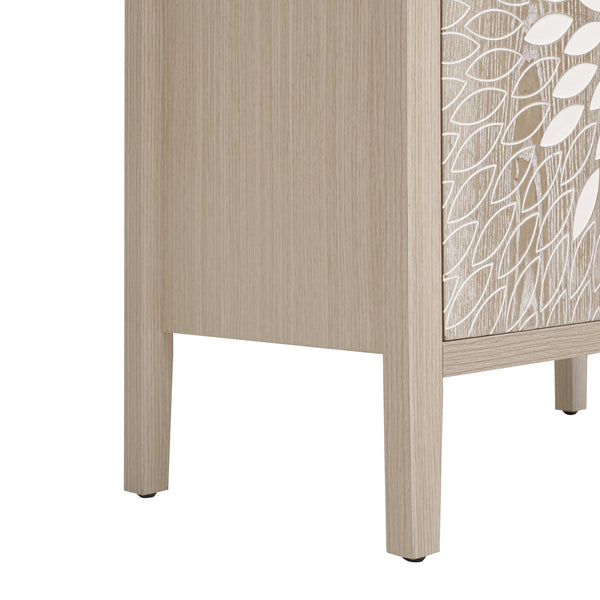 English Elm 2-Door Carved Storage Cabinet with Floral Handle, Adjustable Shelf, Anti-Tip Safety, Slim Design Natural W688P232767