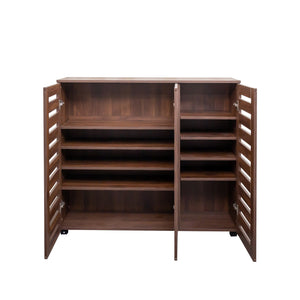 English Elm Shoe Cabinet 4-Tier Adjustable Shelves Louvered Door Shoe Rack Organizer for Entryway Hallway Walnut W331P242462