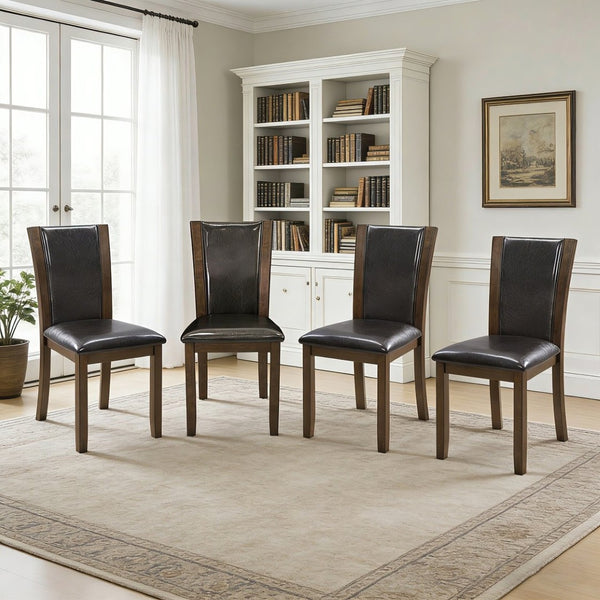 English Elm Dining Chairs Set of 4 Rubberwood Frame with Padded Faux Leather Ergonomic Seats Dark Walnut W1998P248105