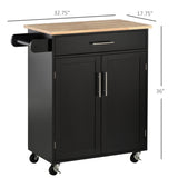 English Elm Homcom Kitchen Island Cart Rolling Trolley Cart With Drawer, Storage Cabinet & Towel Rack, Black