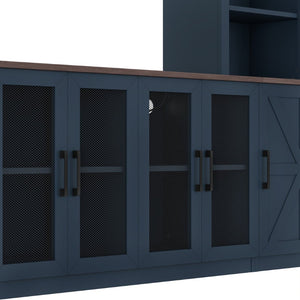 English Elm Wall Unit Entertainment Center with Built in Charging Mdf Media Console Open Shelving Blue W1580S00437