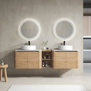 English Elm 72'' Wall-Mounted Bathroom Vanity With Ceramic Sink, Soft-Close Doors & Ample Storage Shelves W999S00416