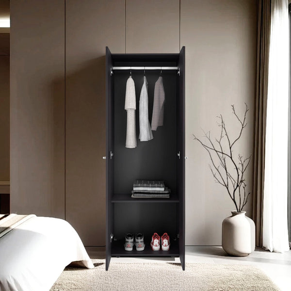 English Elm Wenge 2-Door Tall Wardrobe Cabinet – Elegant Storage Solution For Compact Spaces With Rich Finish B062P373779-GIGA