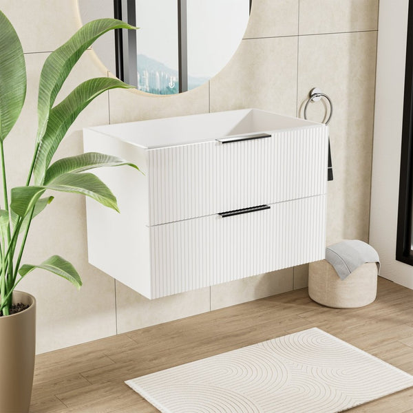 English Elm 075 Floating Wall Mounted Bathroom Vanity Cabinet with Soft Close Drawers Matte Finish White W3520P345979