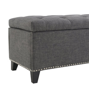 English Elm 47.5" Storage Ottoman Bench with Hidden Storage, Button-Tufted Linen Look, Nailhead Accent Seating and 500lb Support DARK GREY W2671P369190
