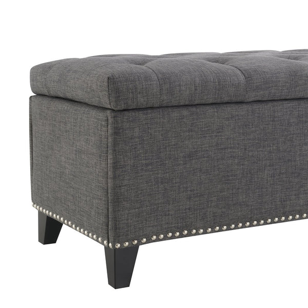 English Elm 47.5" Storage Ottoman Bench with Hidden Storage, Button-Tufted Linen Look, Nailhead Accent Seating and 500lb Support DARK GREY W2671P369190